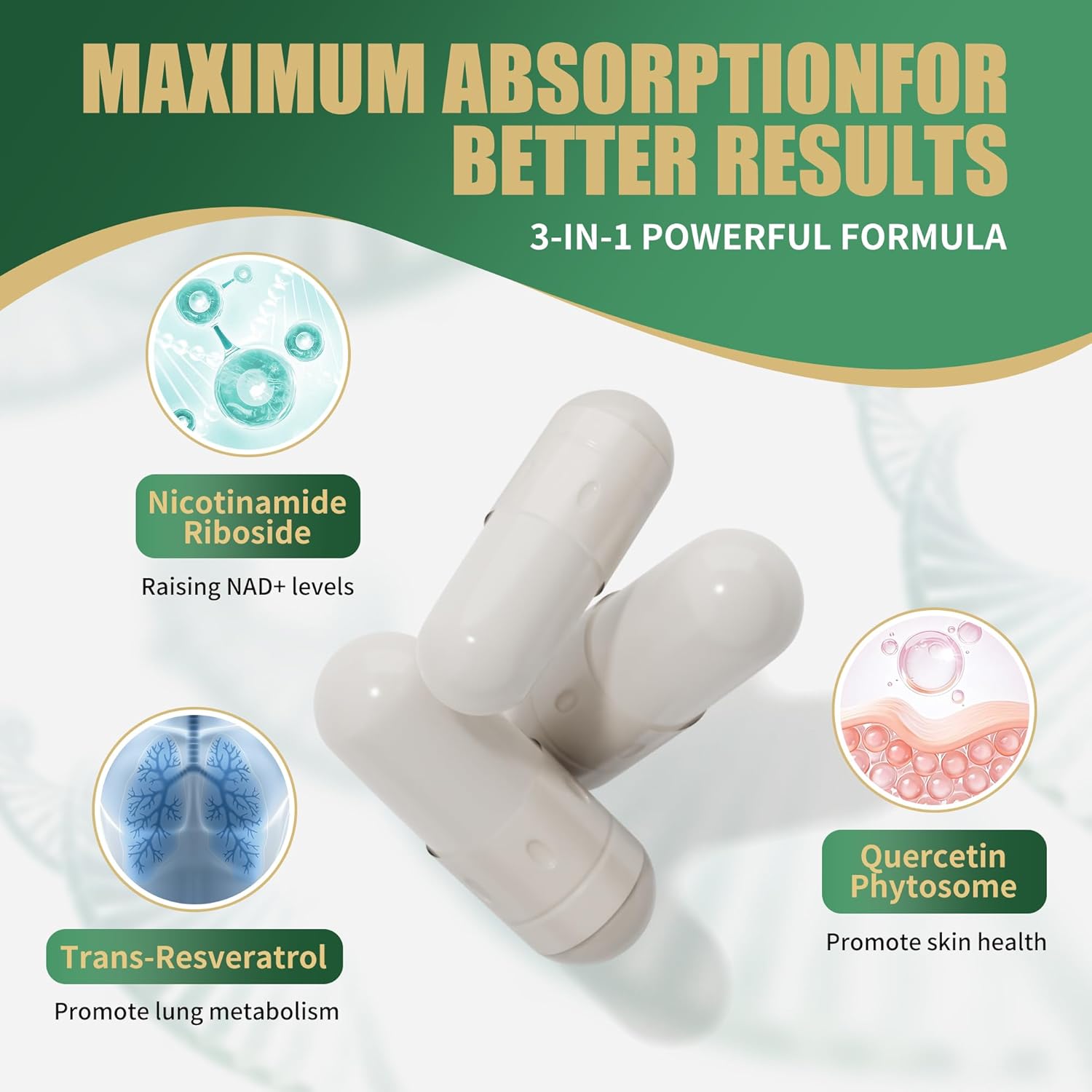 Liposomal NAD+ Supplement with Nicotinamide Riboside, Resveratrol, and Quercetin - 900mg Capsules for Men and Women