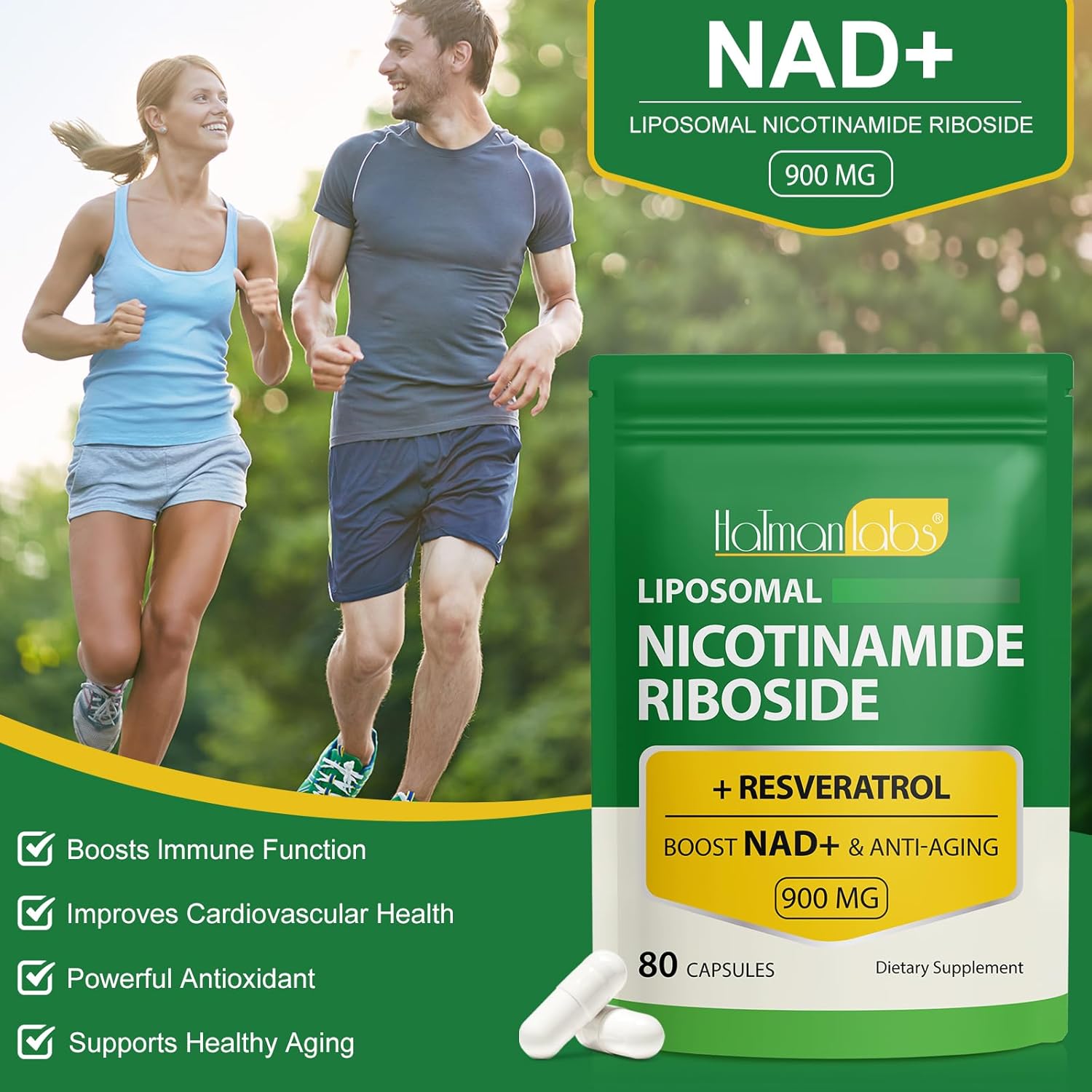 Liposomal NAD+ Supplement with Nicotinamide Riboside Resveratrol - 80 Capsules for Cellular Health & Stamina