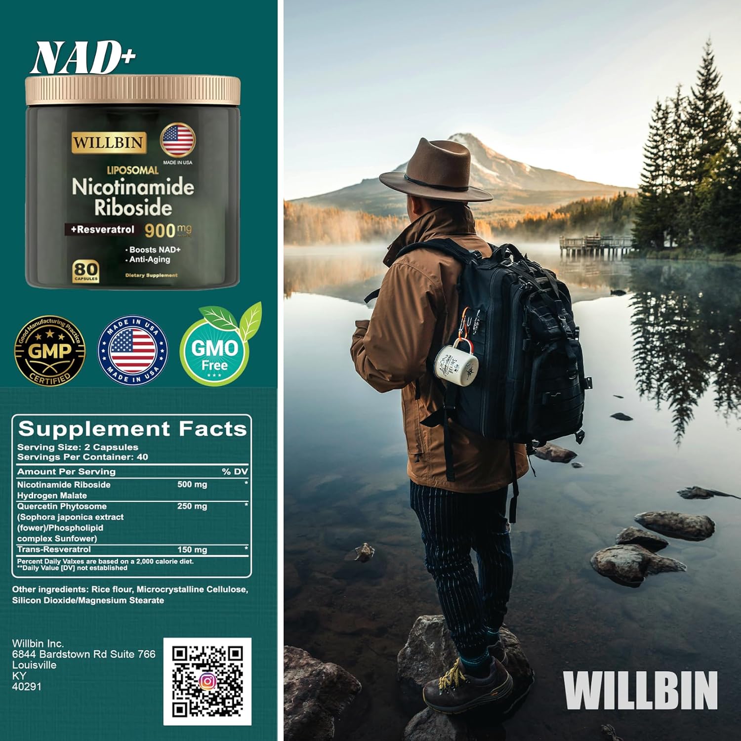 Liposomal NAD+ Supplement with NR, Resveratrol, Quercetin - High Purity Anti-Aging Formula for Energy and Focus - 80 Capsules