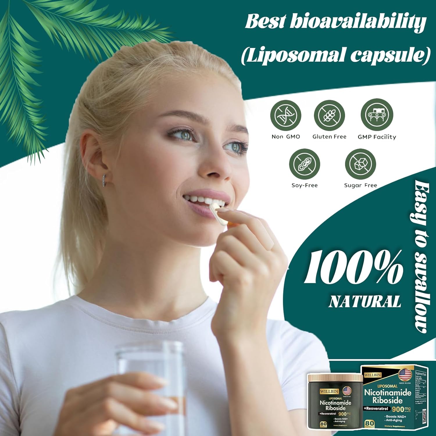 Liposomal NAD+ Supplement with NR, Resveratrol, Quercetin - High Purity Anti-Aging Formula for Energy and Focus - 80 Capsules