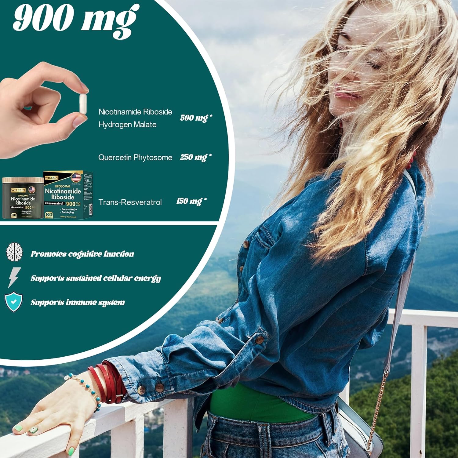 Liposomal NAD+ Supplement with NR, Resveratrol, Quercetin - High Purity Anti-Aging Formula for Energy and Focus - 80 Capsules