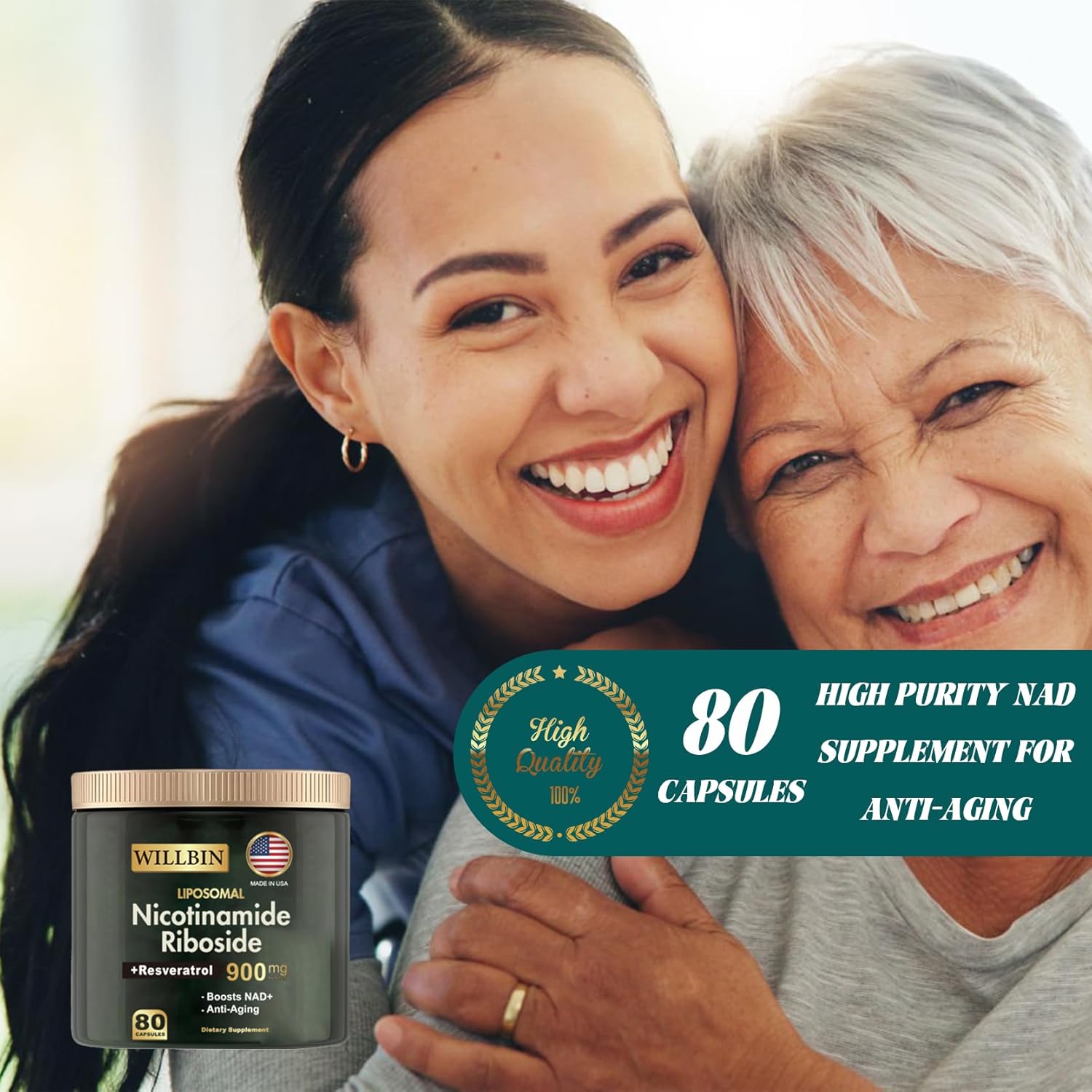 Liposomal NAD+ Supplement with NR, Resveratrol, Quercetin - High Purity Anti-Aging Formula for Energy and Focus - 80 Capsules