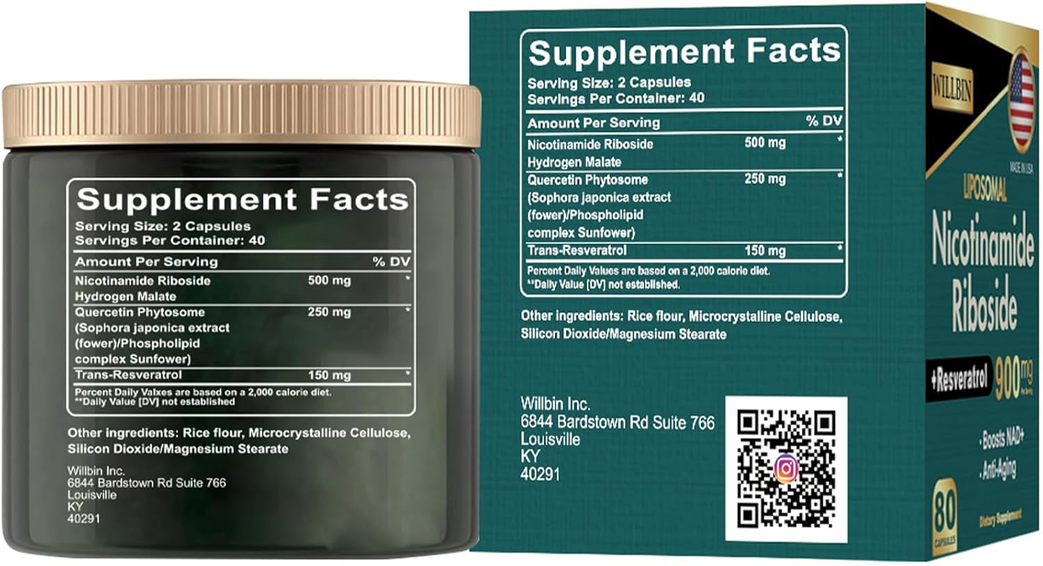 Liposomal NAD+ Supplement with NR, Resveratrol, Quercetin - High Purity Anti-Aging Formula for Energy and Focus - 80 Capsules