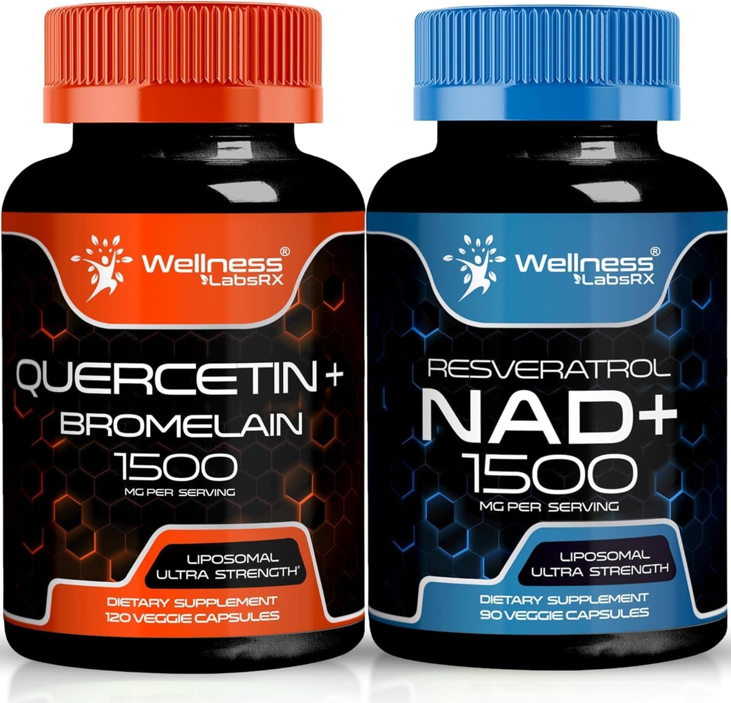 Liposomal NAD+ Supplement with Quercetin, Bromelain, and Resveratrol - 1500mg NAD Plus Boosting Capsules by WELLNESS LABSRX