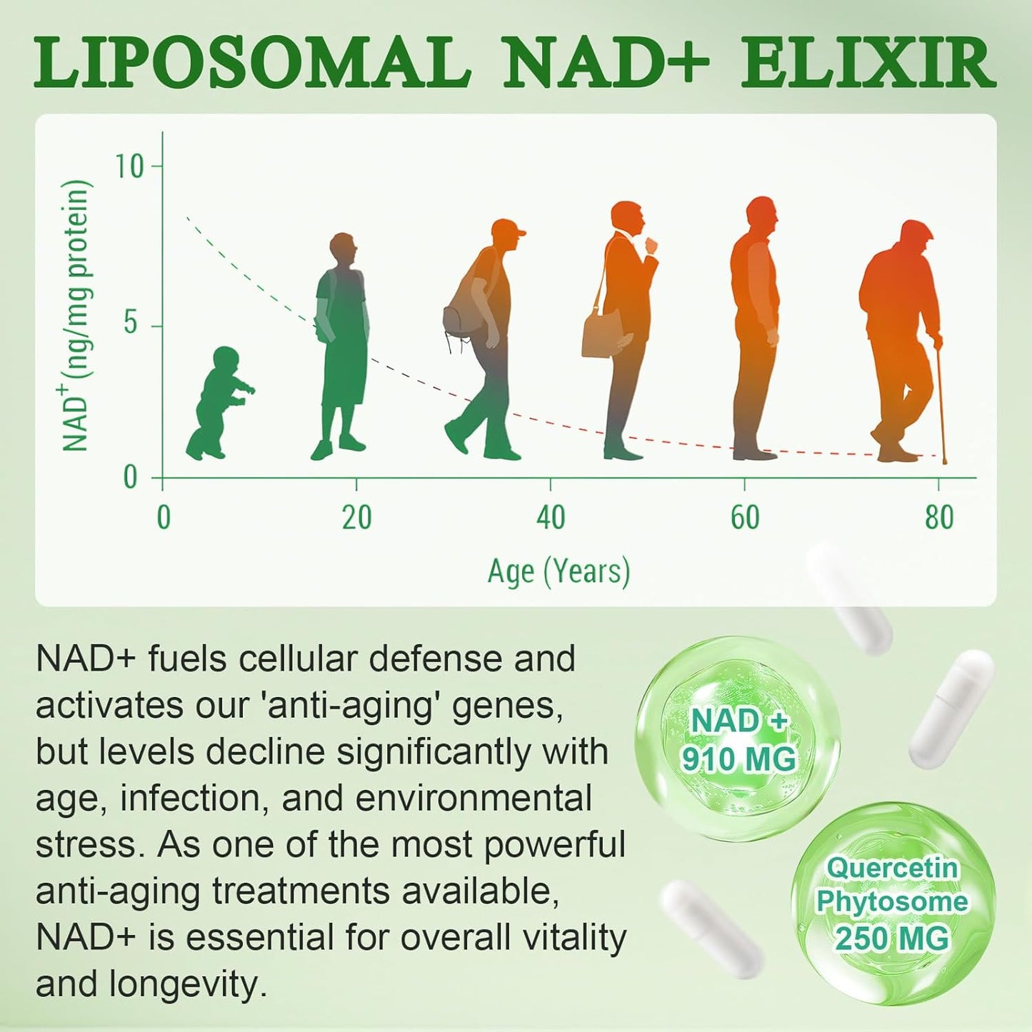 Liposomal NAD Supplement with Resveratrol - 910mg Capsules for Muscle, Energy, and Focus - NAD+ Supplement for Men and Women