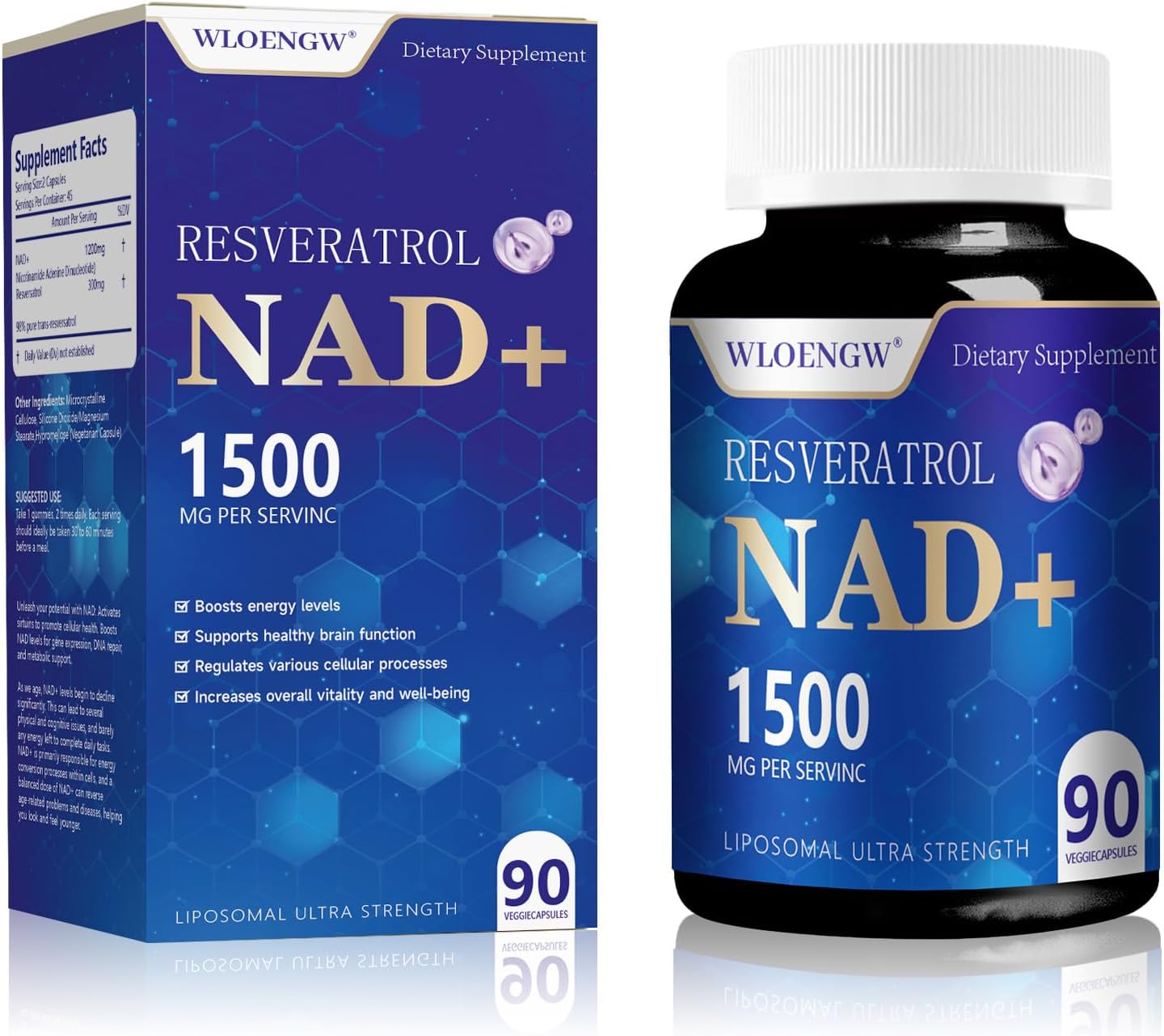 Liposomal NAD+ Supplement with Resveratrol 1500MG - 90 Count by Wloengw - New NAD Supplement