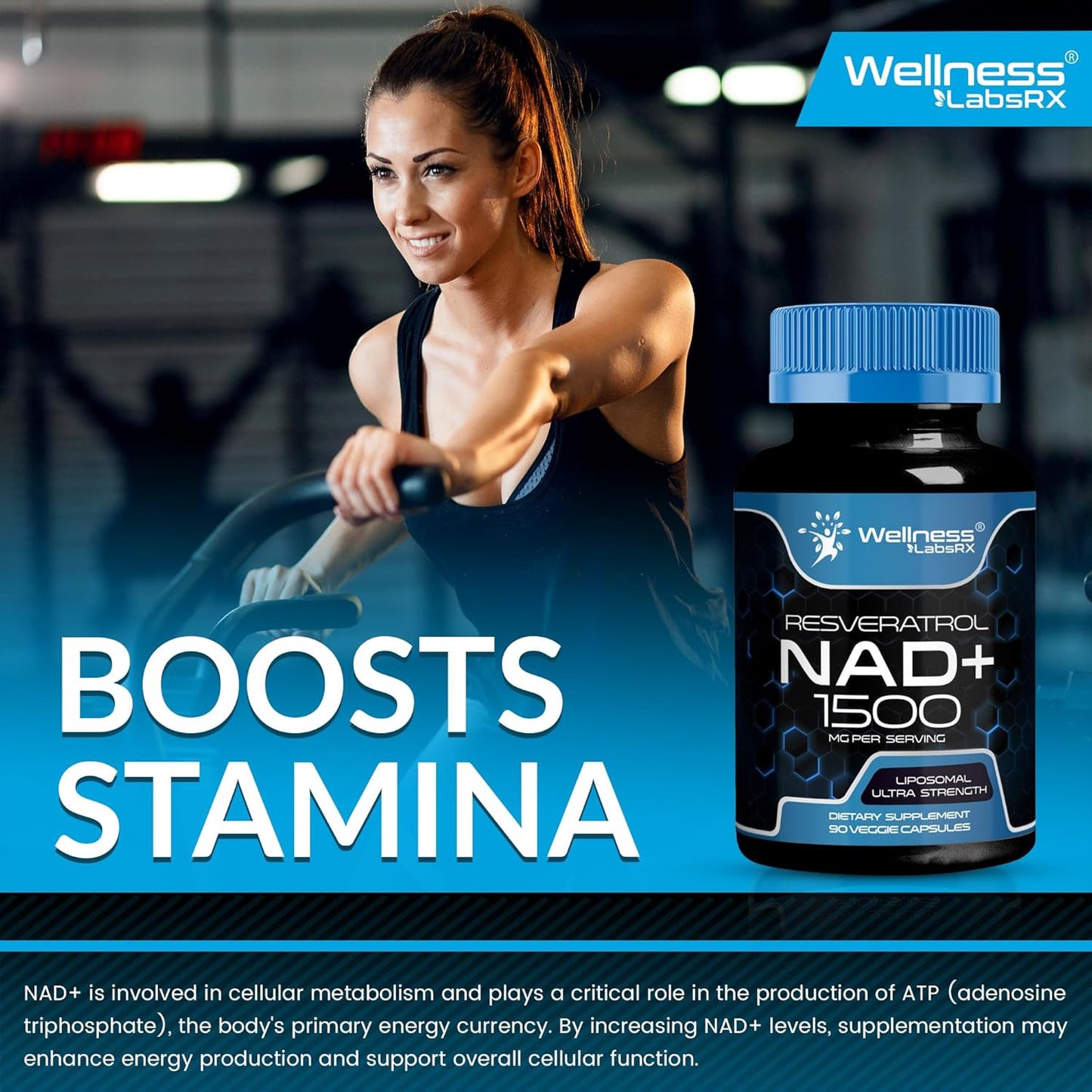 Liposomal NAD+ Supplement with Resveratrol, 1500mg - Ultra Strength Capsules for Cellular Health, Stamina, and Healthy Aging - USA Made (2 Pack)