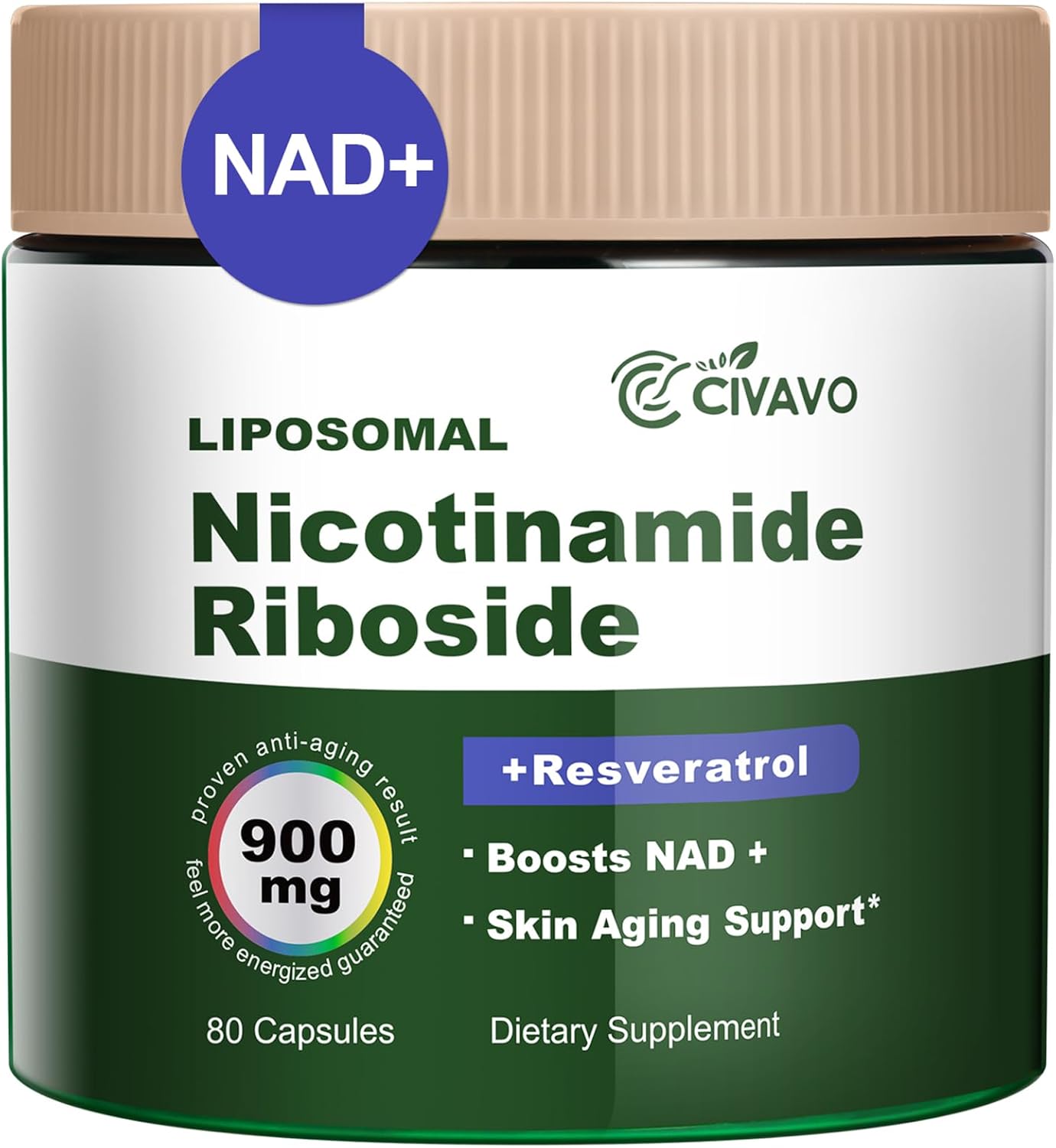 Liposomal NAD+ Supplement with Resveratrol and Quercetin for Cellular Health, Energy, and Focus