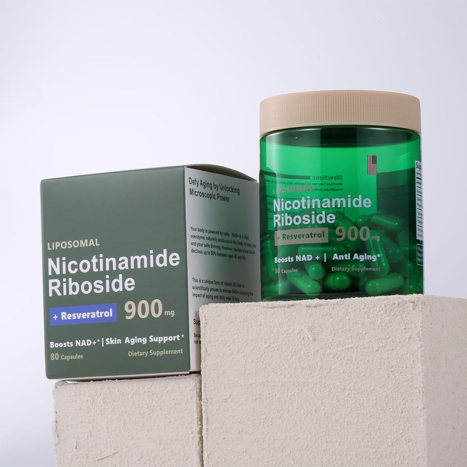 Liposomal NAD+ Supplement with Resveratrol and Quercetin - Anti-Aging and Energy Boost - 80 Capsules