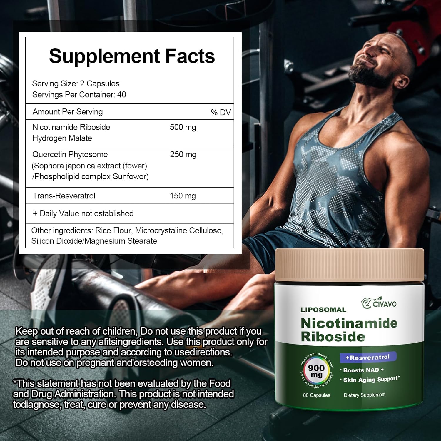 Liposomal NAD+ Supplement with Resveratrol and Quercetin for Cellular Health, Energy, and Focus