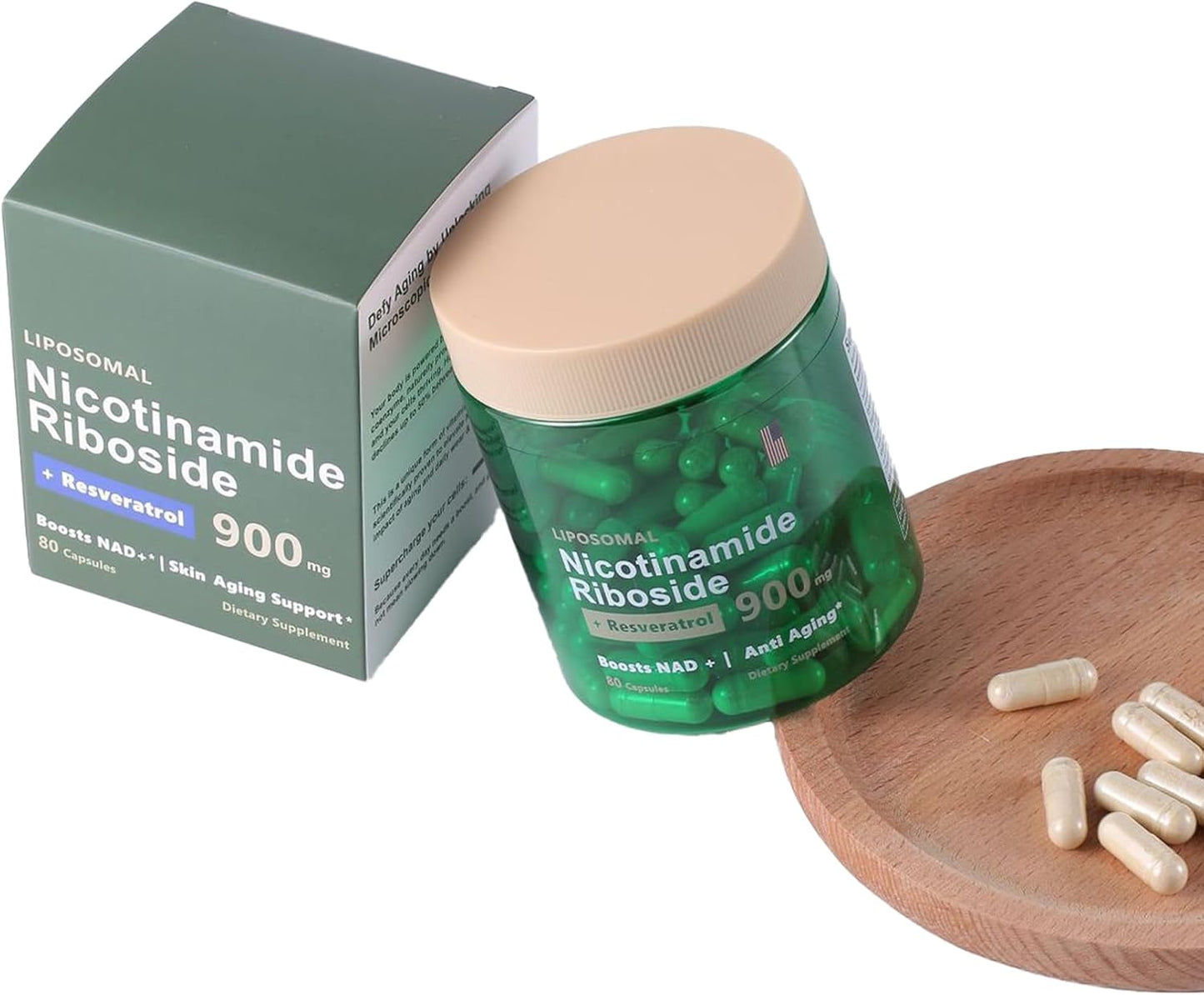 Liposomal NAD+ Supplement with Resveratrol and Quercetin - Anti-Aging and Energy Boost - 80 Capsules