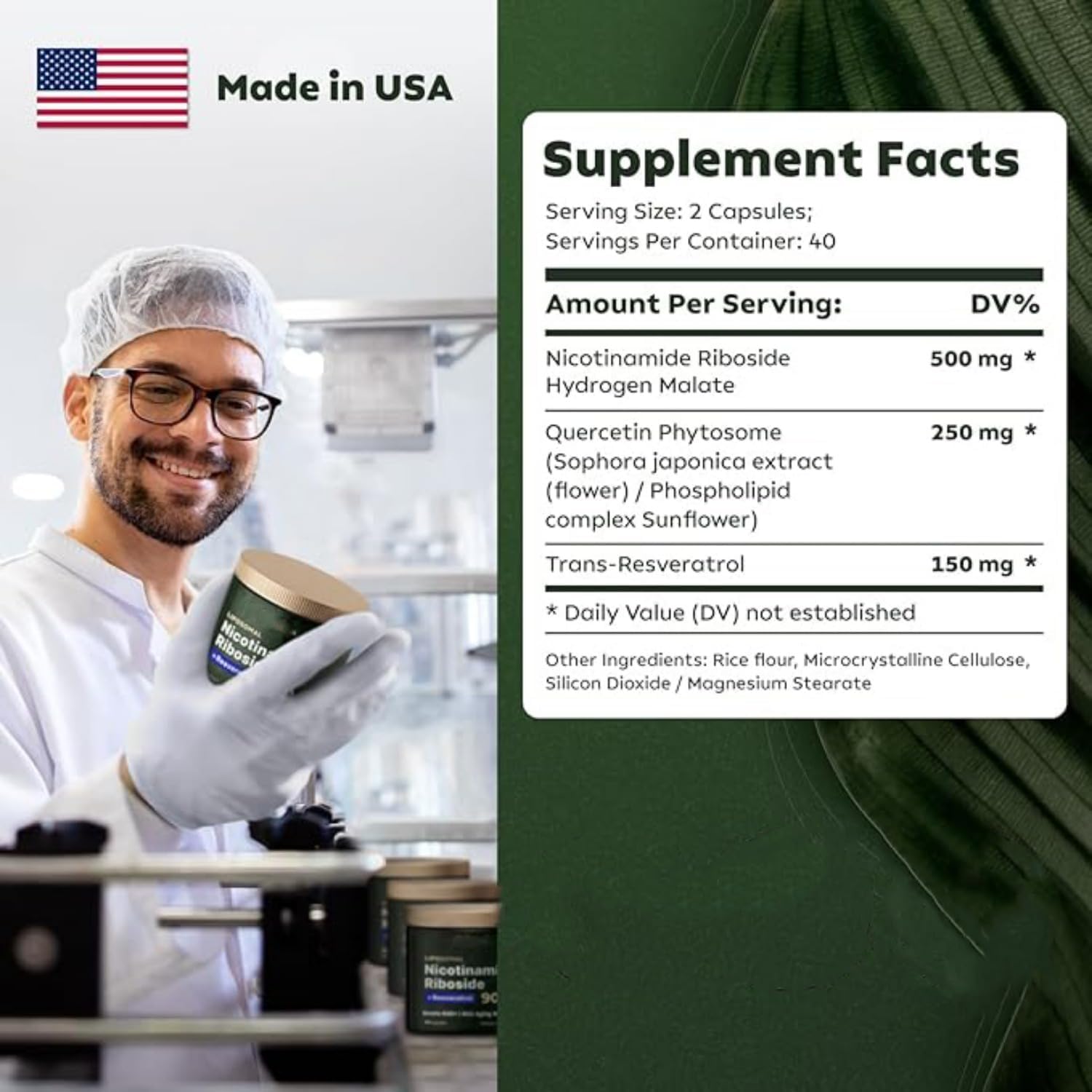 Liposomal NAD+ Supplement with Resveratrol & Quercetin - 900mg Nicotinamide Riboside - 80 Capsules - for Men and Women