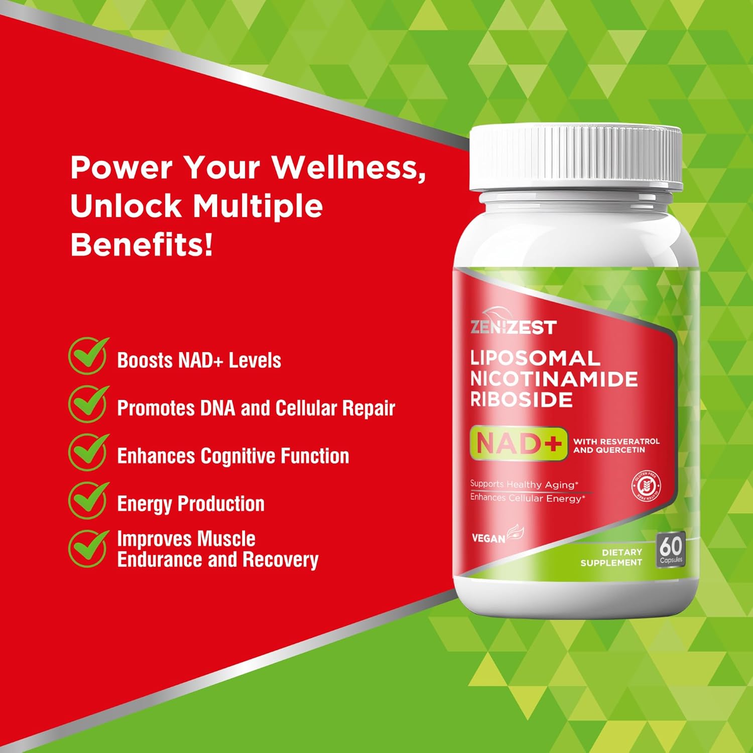 Liposomal Nicotinamide Riboside with Resveratrol & Quercetin Supplement for Anti-Aging & Energy Boost