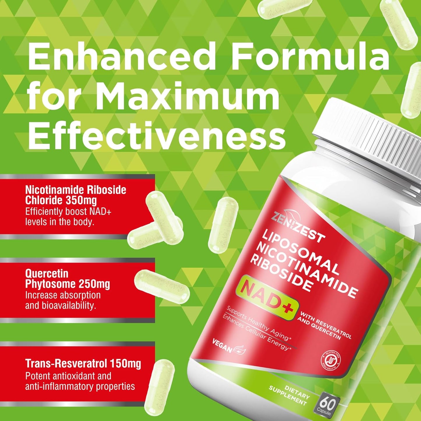 Liposomal Nicotinamide Riboside with Resveratrol & Quercetin Supplement for Anti-Aging & Energy Boost