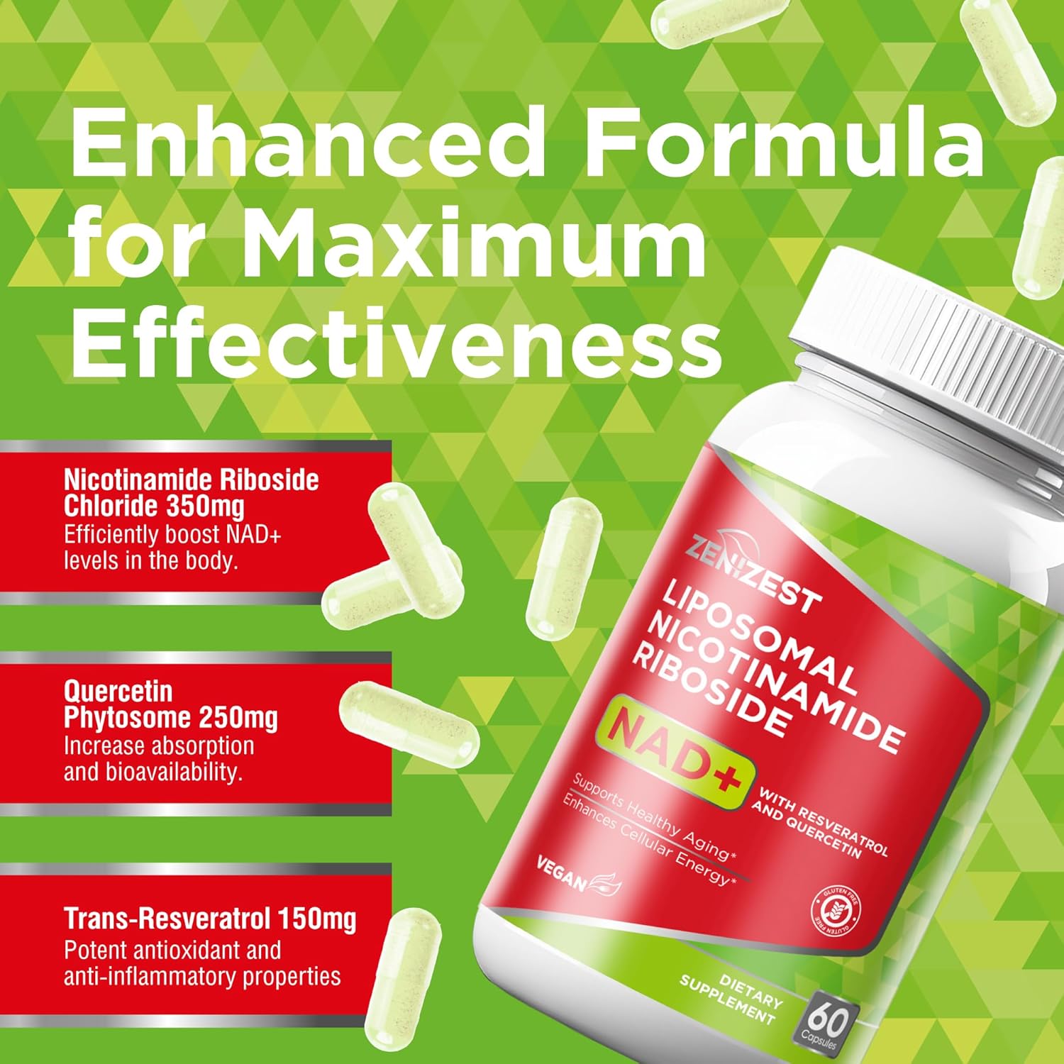 Liposomal Nicotinamide Riboside with Resveratrol & Quercetin Supplement for Anti-Aging & Energy Boost