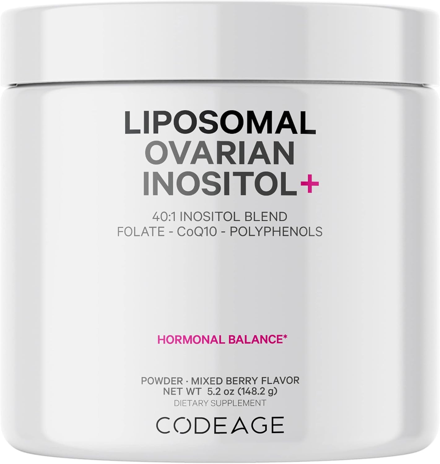 Liposomal Ovarian Inositol Powder with Myo-Inositol & D-Chiro-Inositol Blend, Folate, CoQ10, Pomegranate, Wild Blueberry - 2-Month Supply - Mixed Berry Flavor - Non-GMO, 60 Servings