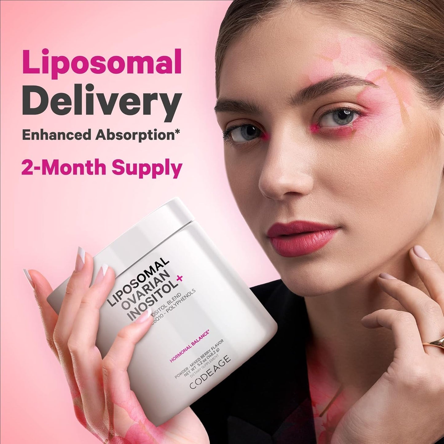 Liposomal Ovarian Inositol Powder with Myo-Inositol & D-Chiro-Inositol Blend, Folate, CoQ10, Pomegranate, Wild Blueberry - 2-Month Supply - Mixed Berry Flavor - Non-GMO, 60 Servings