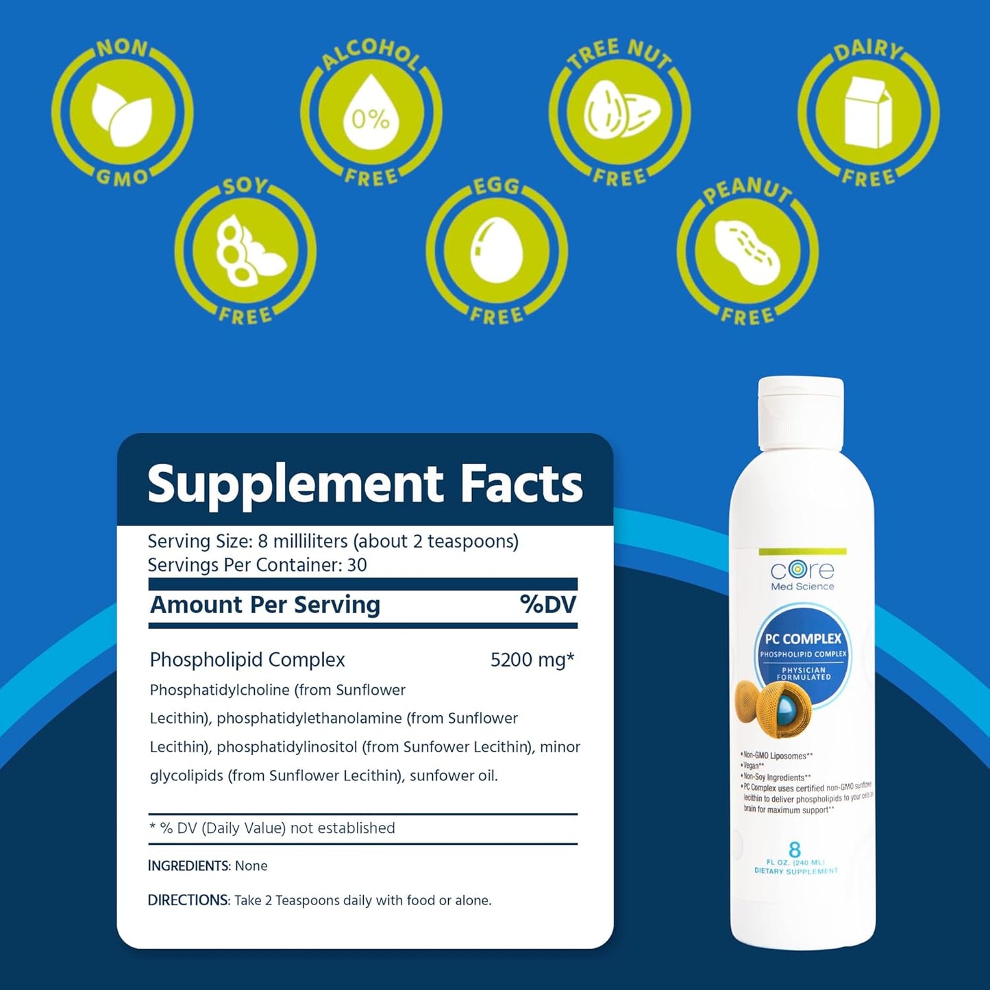 Liposomal Phosphatidylcholine Supplement (8 Fl Oz) - Supports Liver, Gut, & Cognitive Health - Liquid Lecithin Phospholipid Complex