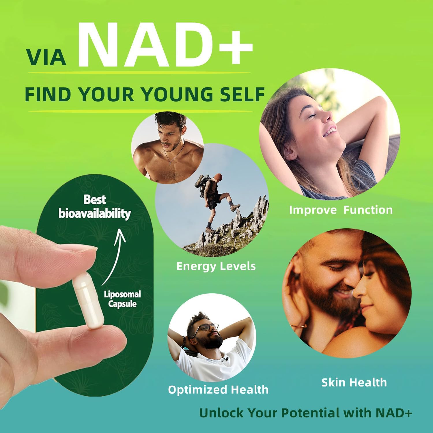 Liposomal Renyqatt NAD+ Supplement for Anti-Aging, Energy, Focus - 80 Capsules