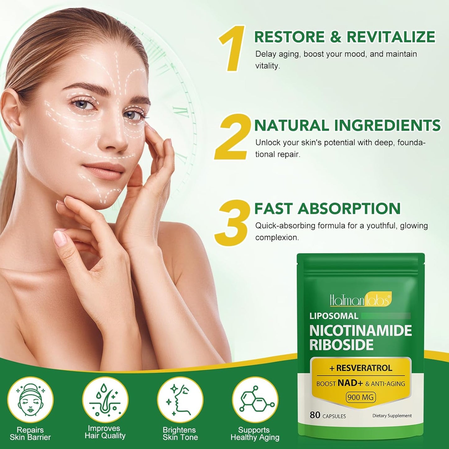 Liposomal Resveratrol and Nicotinamide Riboside Supplement for Women and Men - 80 Capsules