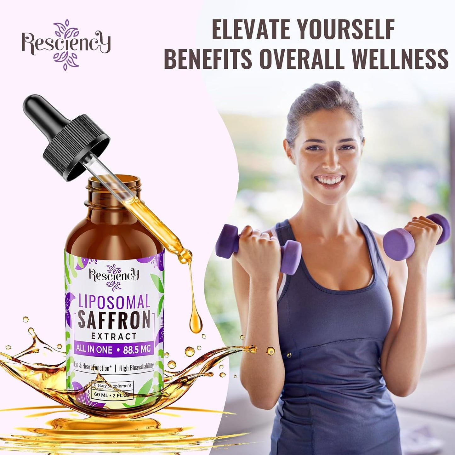 Liposomal Saffron Supplement with Ashwagandha, Turmeric, Magnesium, Zinc, Vitamin B12 & D3 - Mood, Energy, Vision, Focus - 88.5 mg Saffron Extract - 60 ml, 60 Servings