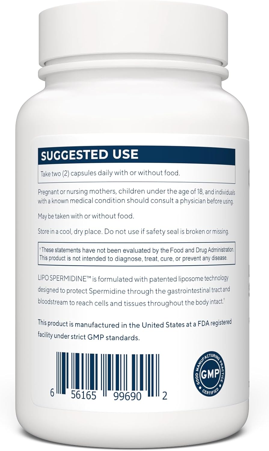 Liposomal Spermidine Supplements for Women and Men | 90 Capsules with 8mg Spermidine | Non-GMO, Allergen-Free, USA Made, Third-Party Tested