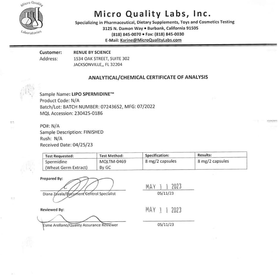 Liposomal Spermidine Supplements for Women and Men | 90 Capsules with 8mg Spermidine | Non-GMO, Allergen-Free, USA Made, Third-Party Tested