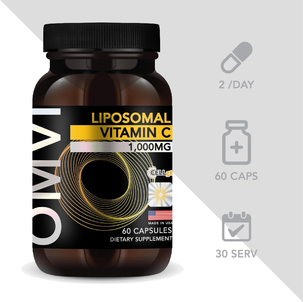 Liposomal Vitamin C 1,000mg Capsules - High Absorption Antioxidant Supplement for Immune System & Collagen Booster - Vegan, Gluten Free - Made in USA