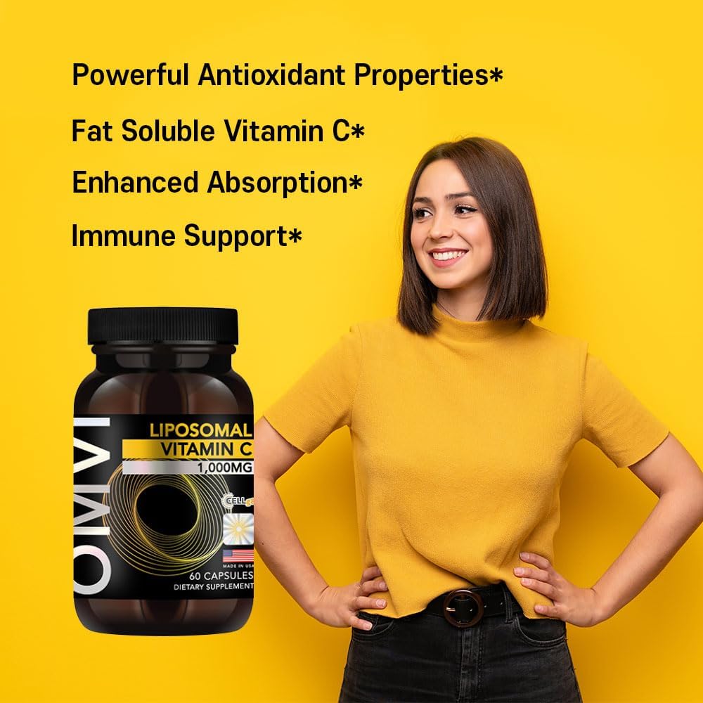 Liposomal Vitamin C 1,000mg Capsules - High Absorption Antioxidant Supplement for Immune System & Collagen Booster - Vegan, Gluten Free - Made in USA