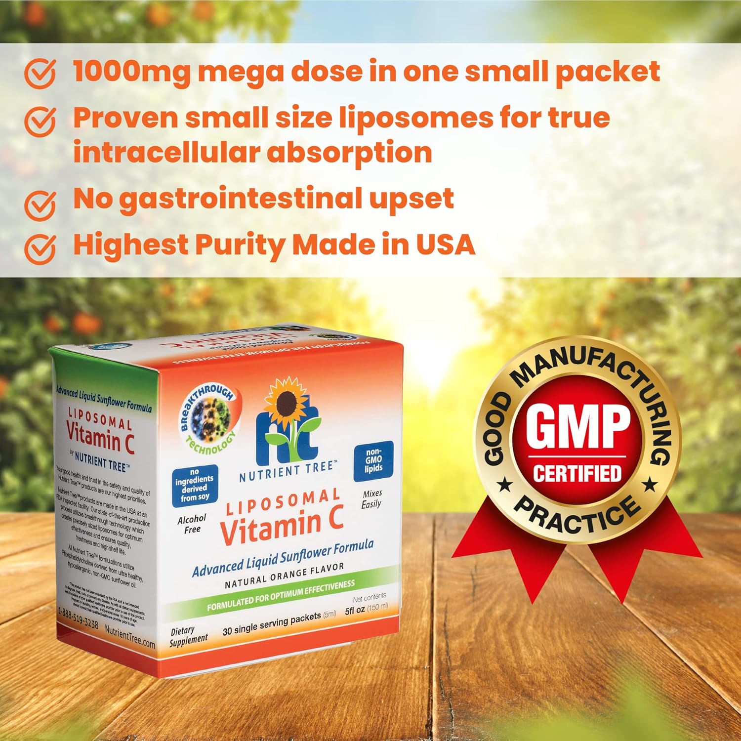 Liposomal Vitamin C Supplement - 30 Packets, 1,000mg Per Packet | Ultra-Potent & Non-GMO | Enhanced Bioavailability with Liposome Encapsulation