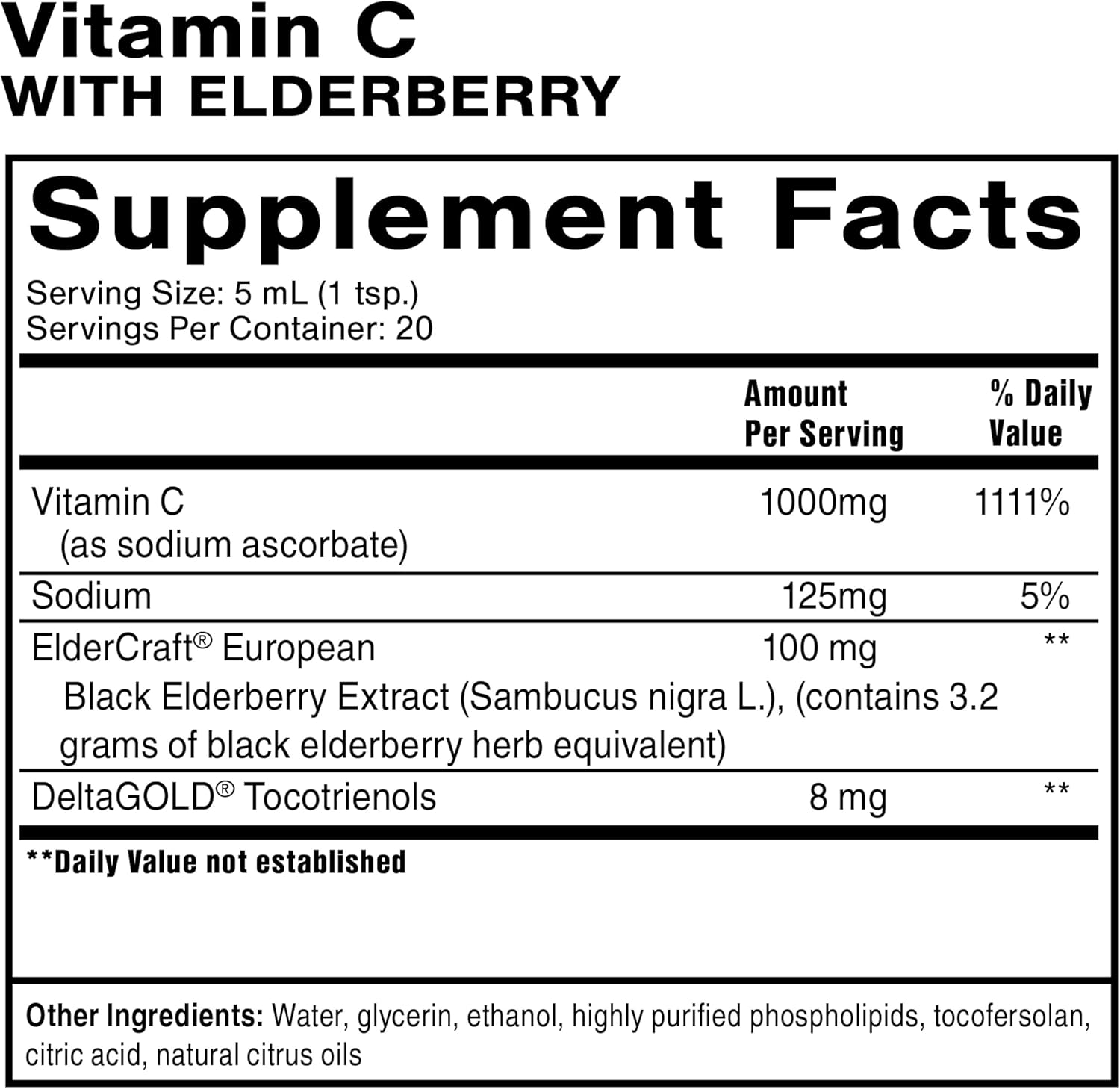 Liposomal Vitamin C with Elderberry and Tocotrienols - Immune Support Formula with Superior Absorption (100ml)