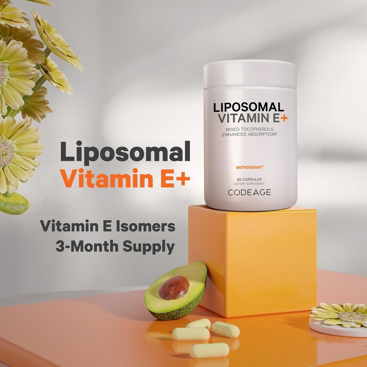 Liposomal Vitamin E Supplement with All Tocopherols - 3-Month Supply - Non-GMO - 90 Capsules
