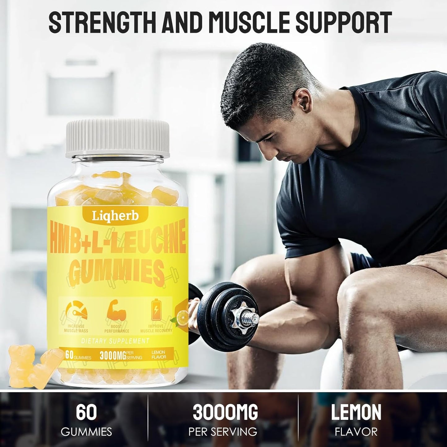 Liqherb HMB L-Leucine Gummies 3000mg for Muscle Recovery & Endurance - Non GMO, Vegan, Gluten-Free - 120 Count