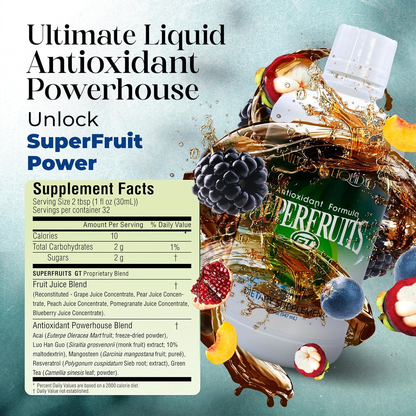 Liquid Antioxidant Formula with Green Tea, Resveratrol & Superfruits - 32 Servings
