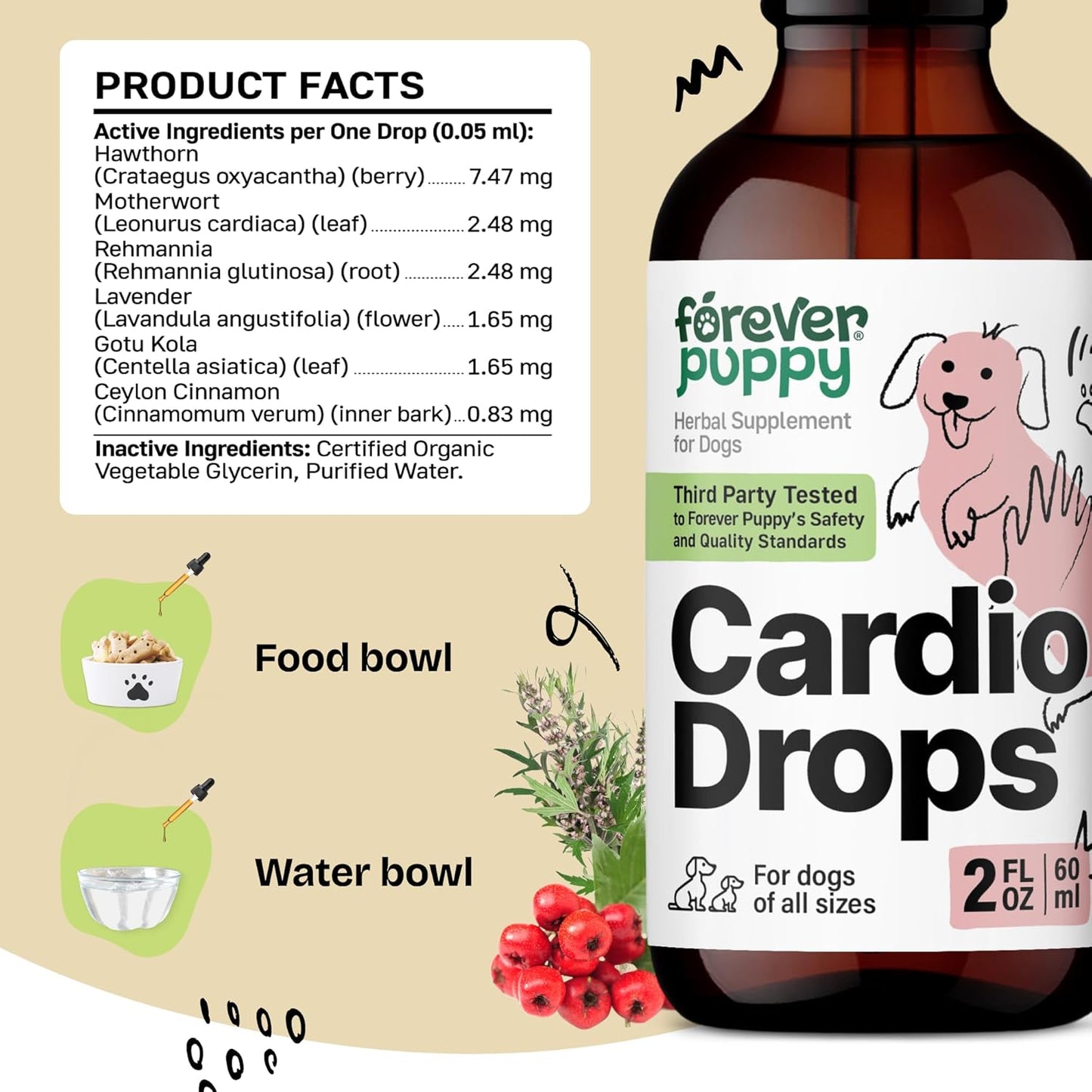 Liquid Antioxidant Supplement for Dogs with Hawthorn Berry, Motherwort Herb, Gotu Kola, and Lavender Extract - 2 fl oz