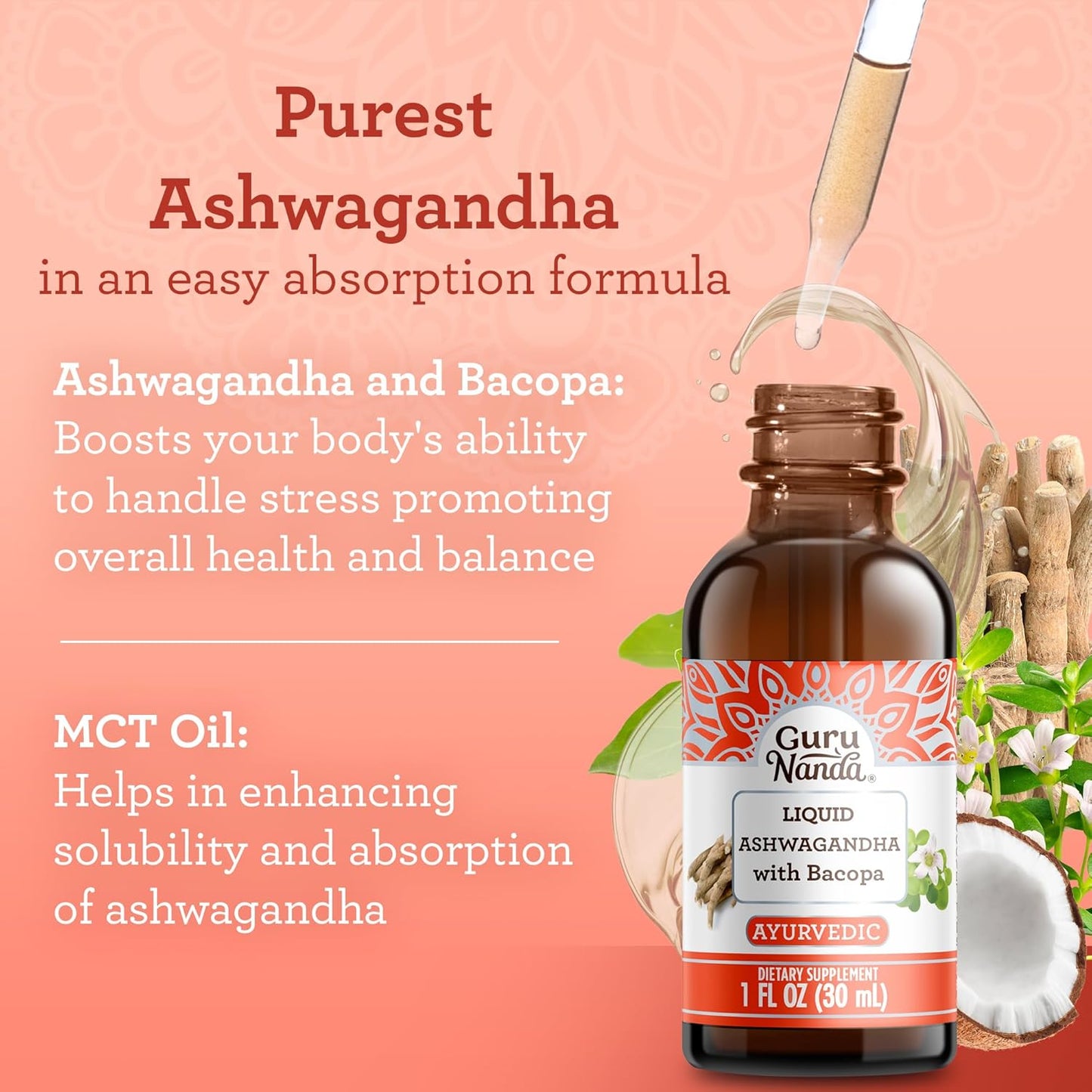 Liquid Ashwagandha with Bacopa Extract Drops - 1 Fl Oz - Natural Dietary Supplement for Immune, Focus, and Relaxation - Vegan & Alcohol-Free Formula for Men & Women