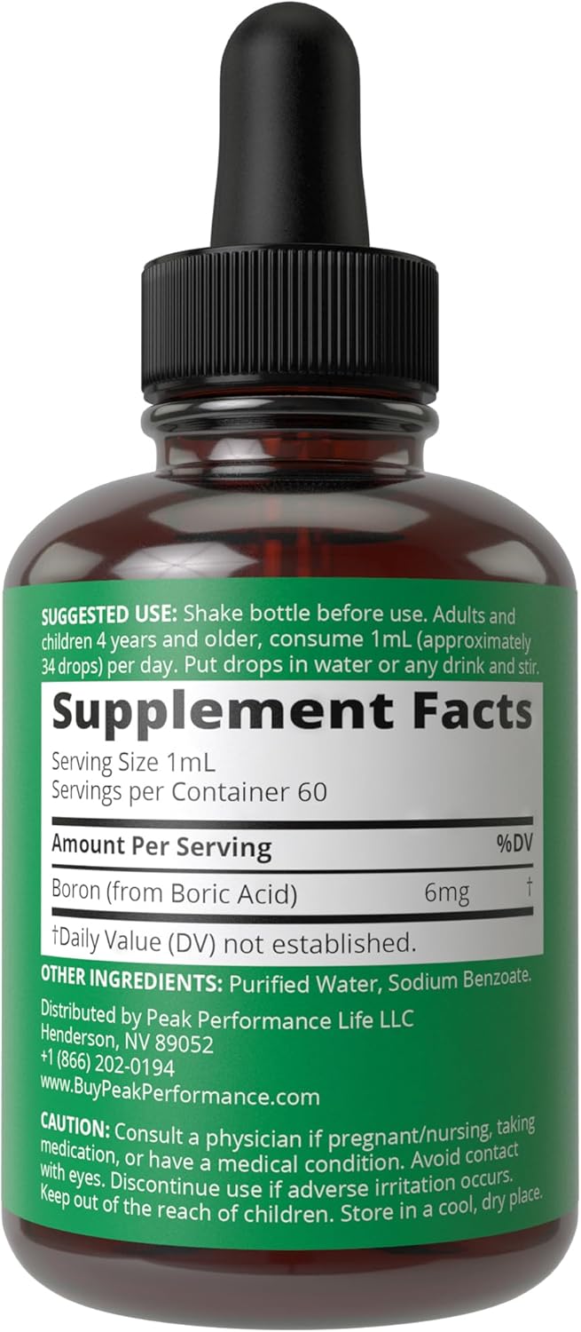 Liquid Boron Supplement - USA Mined, Vegan Ionic Trace Minerals for Bone & Joint Health - Zero Sugar, High Bioavailability - Men & Women's Peak Performance