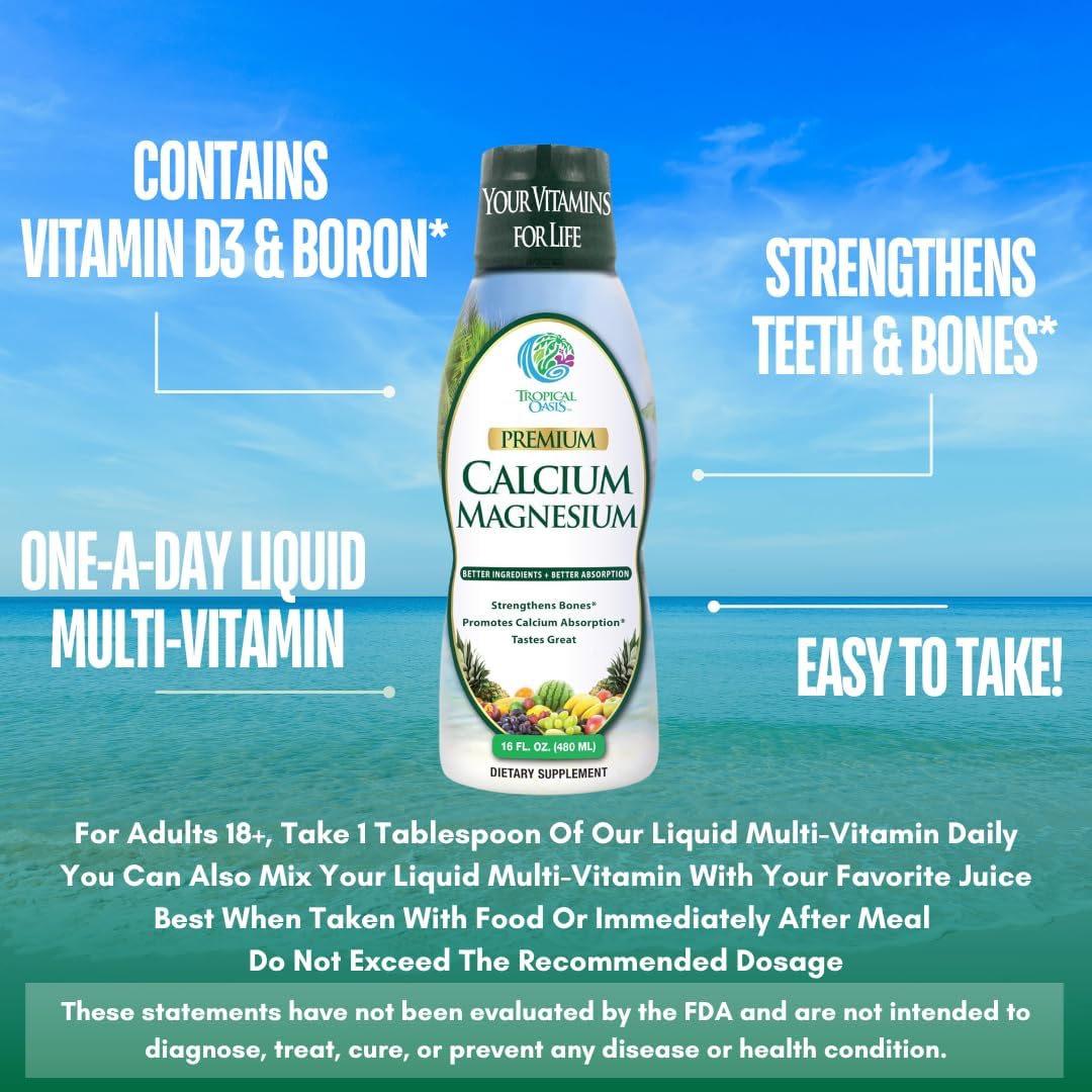 Liquid Calcium & Magnesium Supplement - Natural Formula for Strong Bones - Liquid Vitamins with Calcium - 16oz, 32 Servings