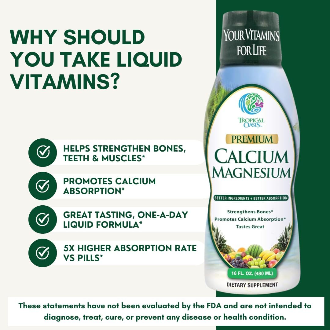 Liquid Calcium & Magnesium Supplement - Natural Formula for Strong Bones - Liquid Vitamins with Calcium - 16oz, 32 Servings