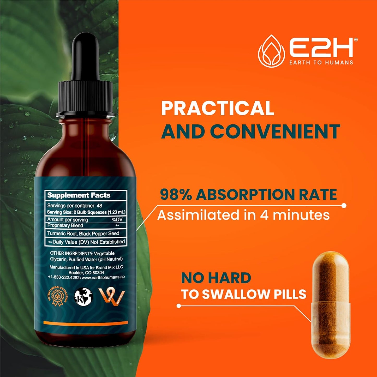 Liquid Chlorophyll & Turmeric Curcumin Bundle - Vegan, Non-GMO - 2 Fl Oz Each - E2H Earth to Humans E2H
