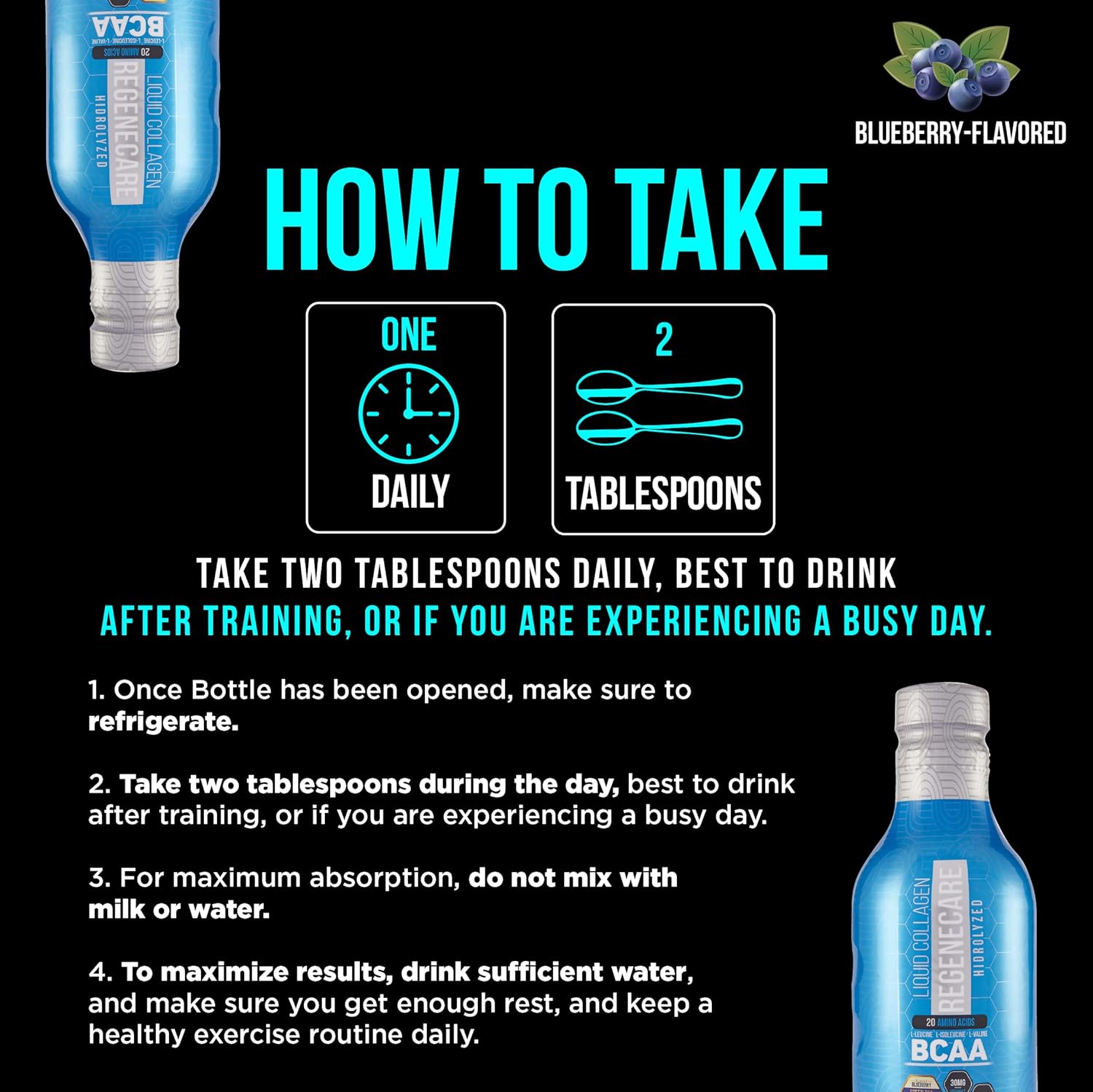 Liquid Collagen Peptides Supplement for Hair, Skin, Nails, Joints, Bones, and Health - 630ml (21.30 fl oz) - BCAA Sport Formula - Women & Men