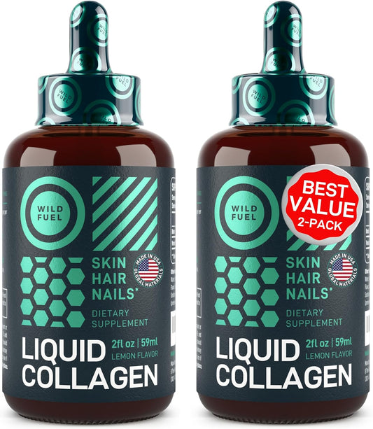 Liquid Collagen Peptides with Biotin Drops - Youthful Skin, Hair Growth, Strong Nails - 10,000mcg Collagen, 5,000mcg Biotin - Lemon Flavor - 2x2oz