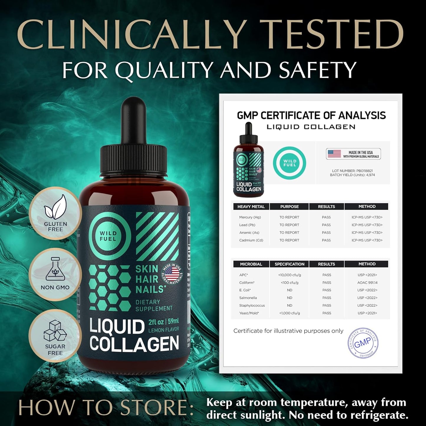 Liquid Collagen Peptides with Biotin Drops - Youthful Skin, Hair Growth, Strong Nails - 10,000mcg Collagen, 5,000mcg Biotin - Lemon Flavor - 2x2oz
