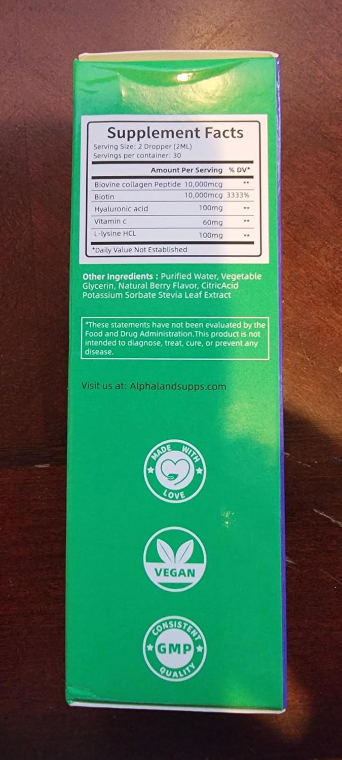 Liquid Collagen Serum Supplement with Hyaluronic Acid, Biotin, and Vitamin C for Skin Hydration, Hair Growth, and Nail Strength - Anti-Aging Beauty Formula