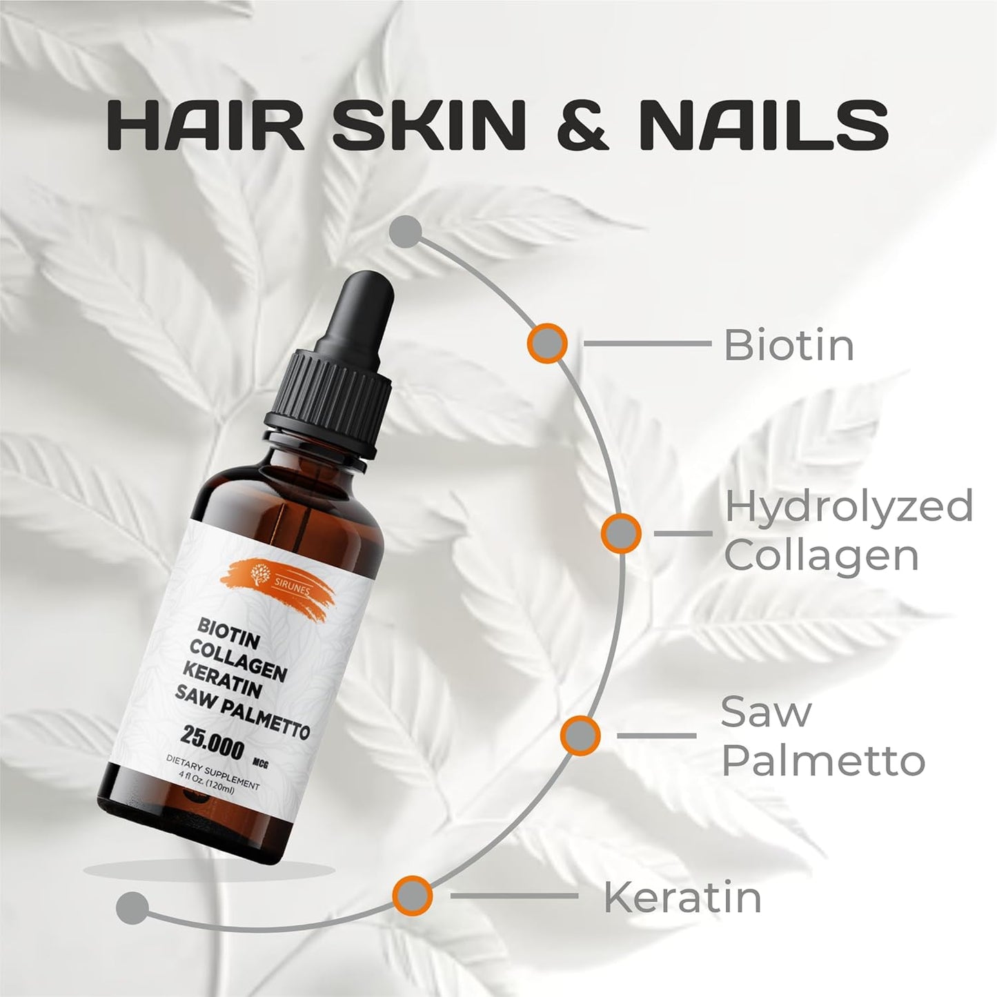 Liquid Collagen Supplement for Women - Hair Skin Nails Formula with Biotin, Keratin, Saw Palmetto - 4fl oz, Made in USA