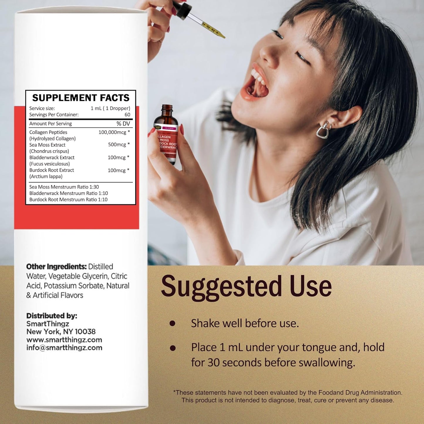 Liquid Collagen with Sea Moss, Burdock Root & Bladderwrack for Hair, Skin, Nails, Joints - 100,000mcg, 2 Oz - Women & Men's Collagen Peptides - Supports Weight Management & High Absorption