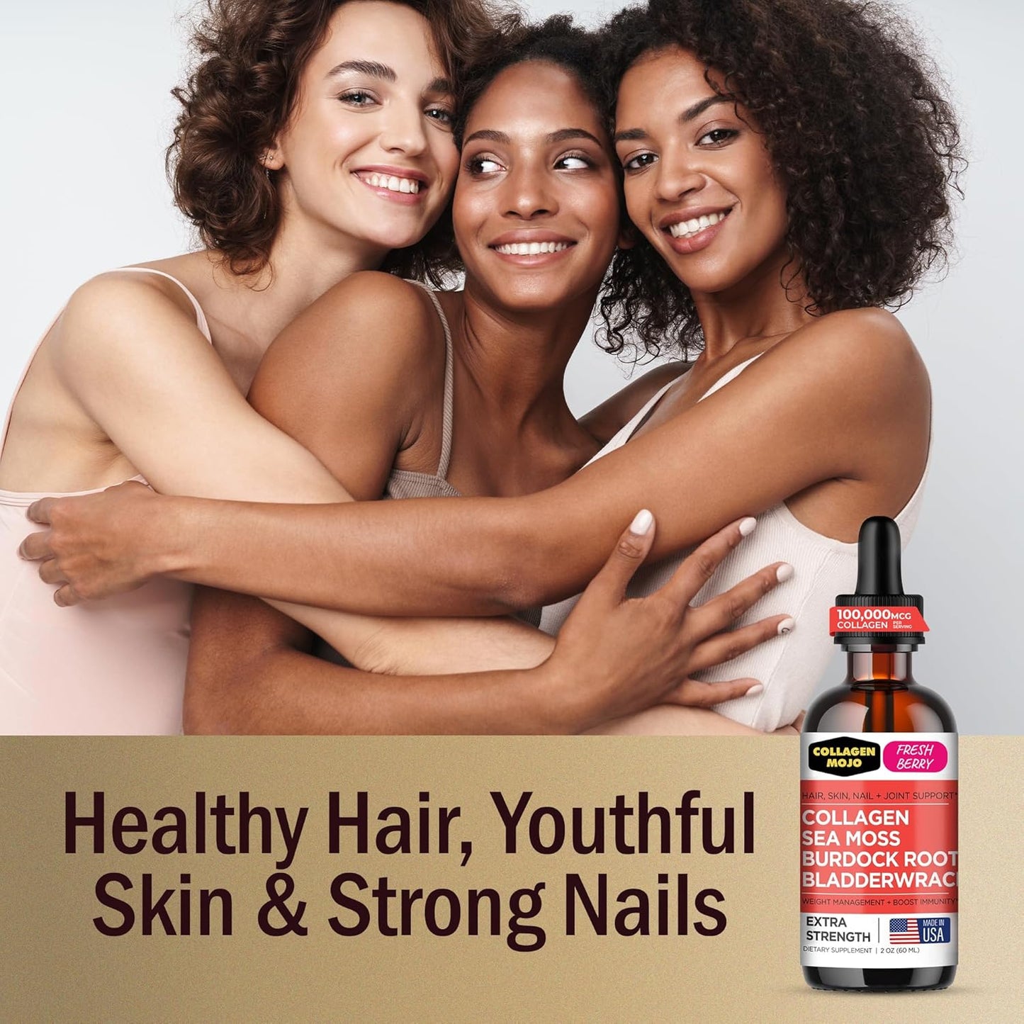 Liquid Collagen with Sea Moss, Burdock Root & Bladderwrack for Hair, Skin, Nails, Joints - 100,000mcg, 2 Oz - Women & Men's Collagen Peptides - Supports Weight Management & High Absorption