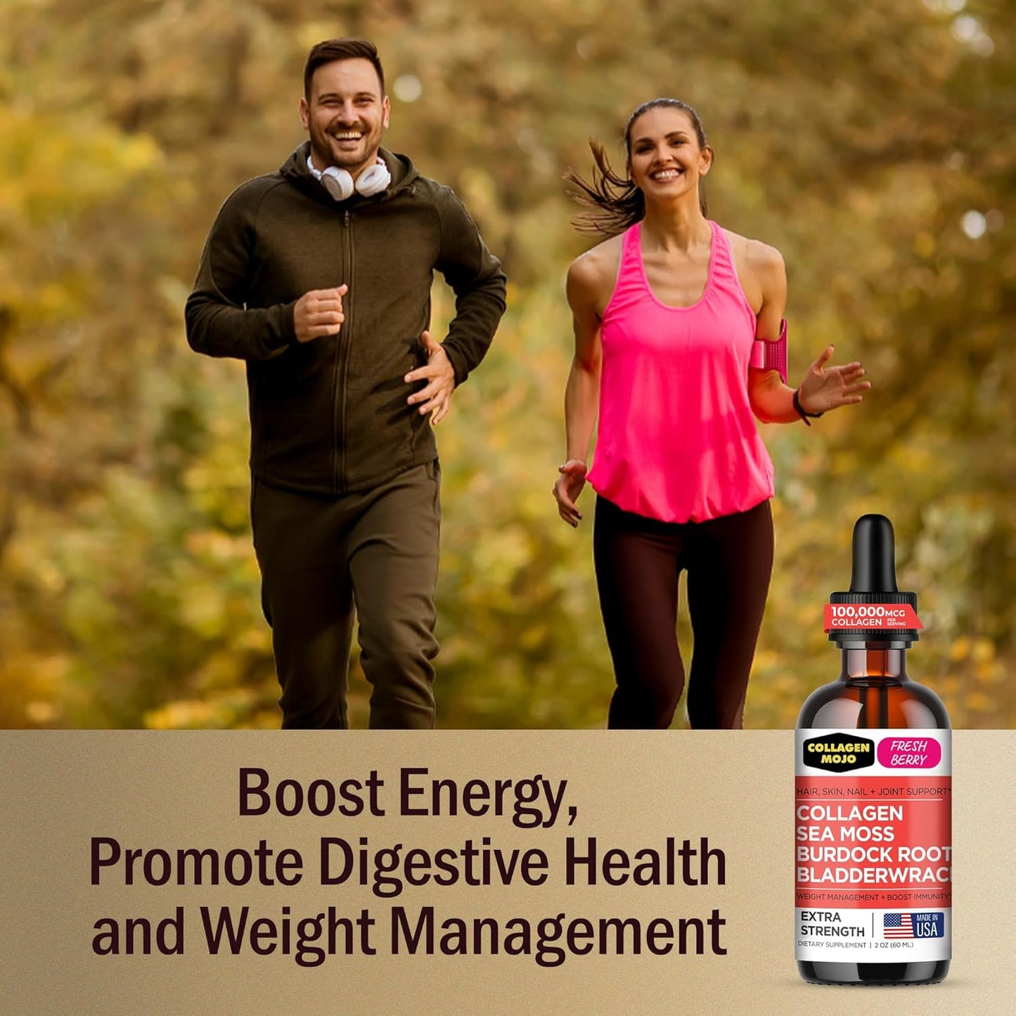Liquid Collagen with Sea Moss, Burdock Root & Bladderwrack for Hair, Skin, Nails, Joints - 100,000mcg, 2 Oz - Women & Men's Collagen Peptides - Supports Weight Management & High Absorption