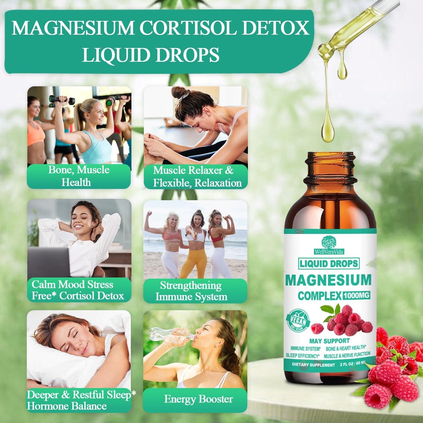 Liquid Cortisol Reducer Drops with Magnesium, Vitamin D3, Ashwagandha, St Johns Wort, Lemon Balm - Promotes Hormone Balance, Relaxation, Women's Health