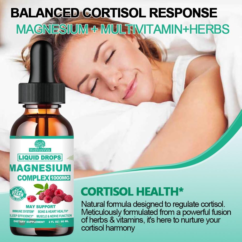 Liquid Cortisol Reducer Drops with Magnesium, Vitamin D3, Ashwagandha, St Johns Wort, Lemon Balm - Promotes Hormone Balance, Relaxation, Women's Health
